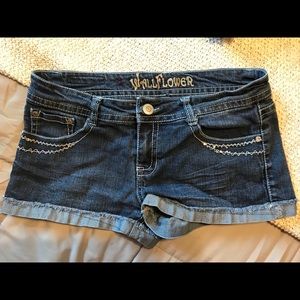 Wallflower dark jean shorts w/jewel embellishment